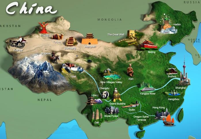 mapu Číny turistické atrakcie