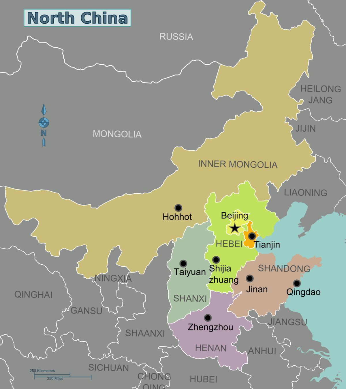mapa severnej Číne