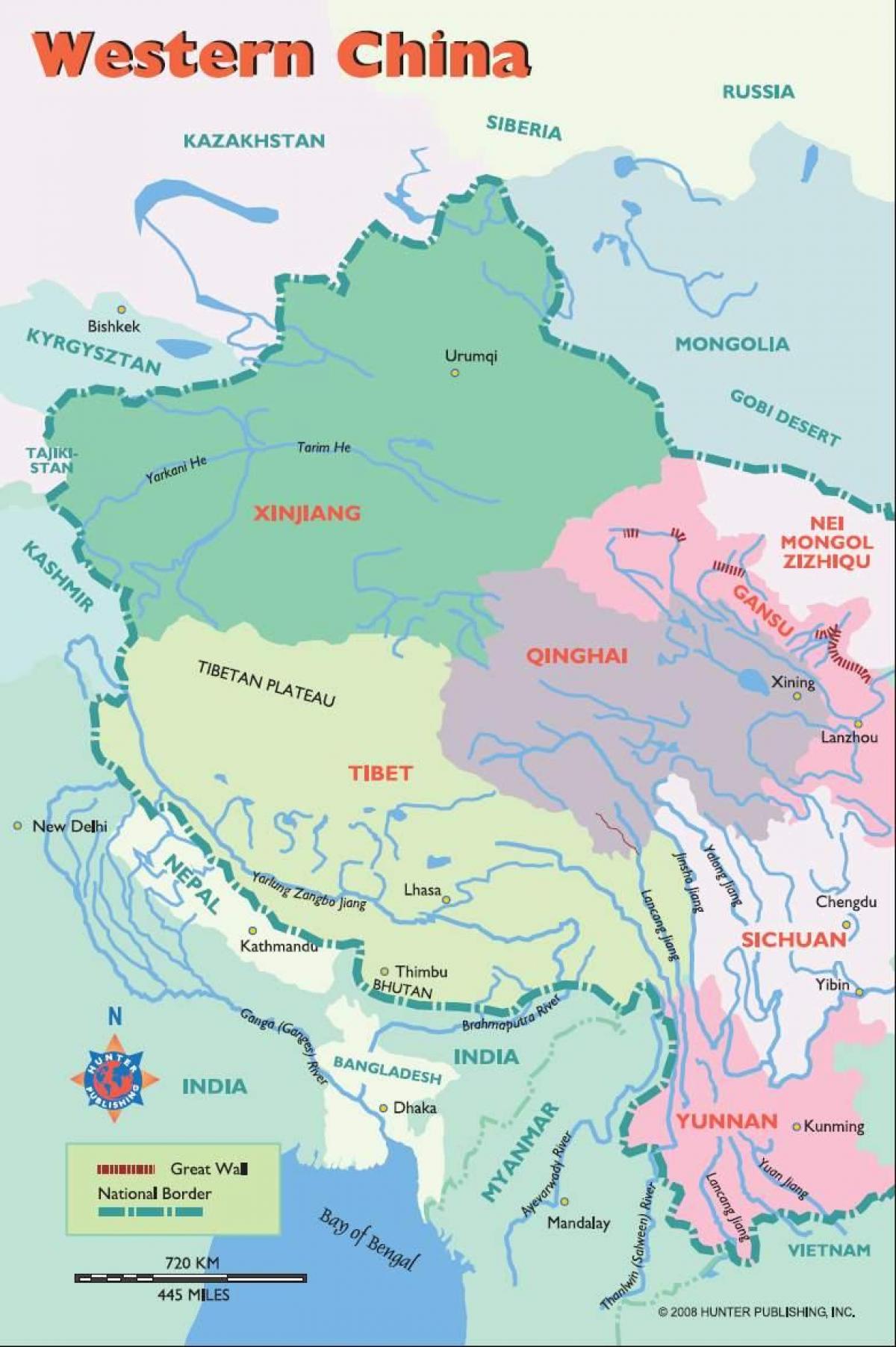 mapa západnej Číne