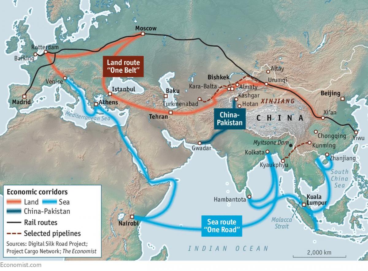 China silk road projektu mapu