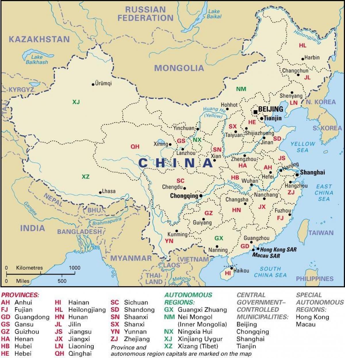 provincií Číny mapu