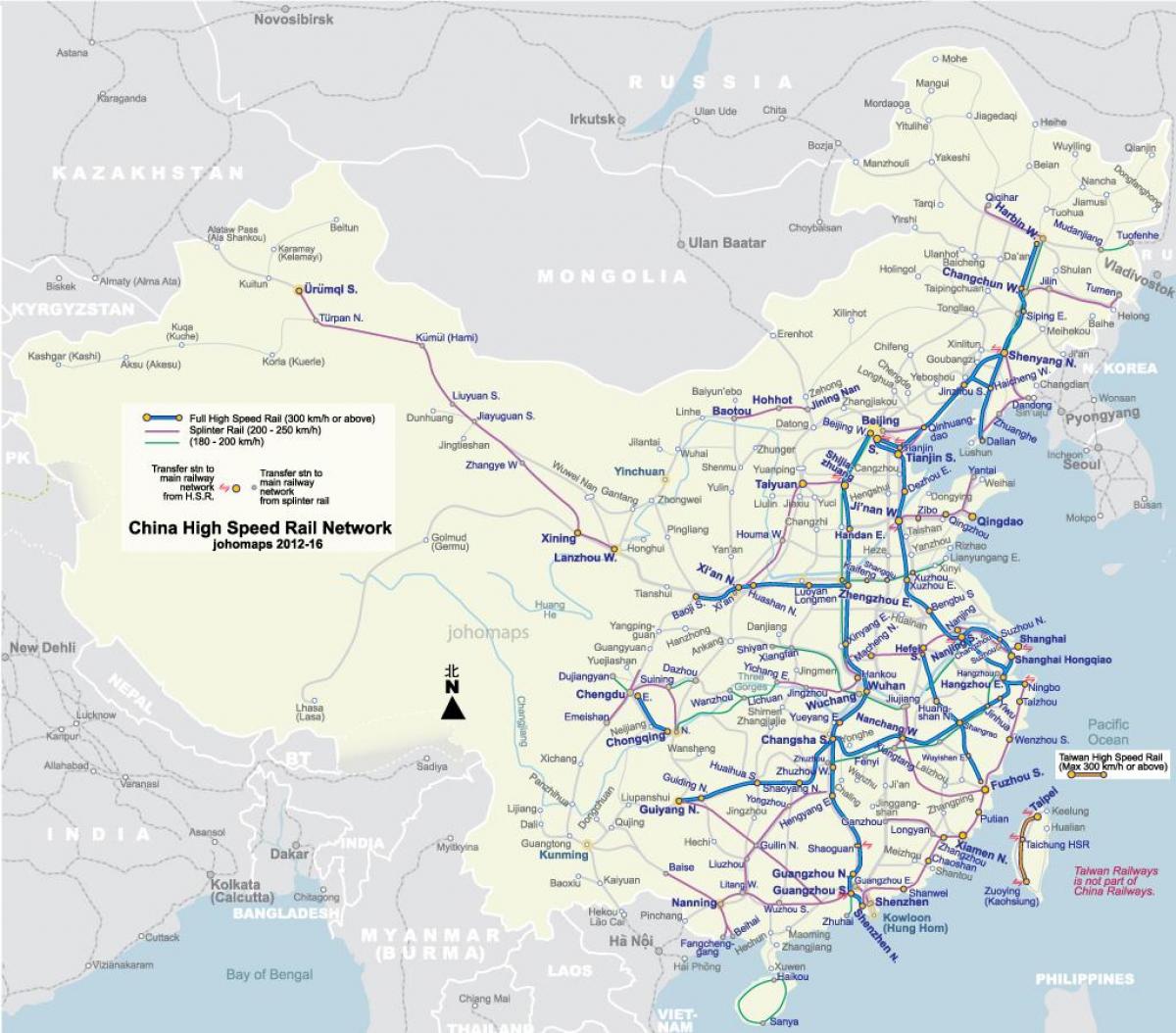 vysokorýchlostné železničné Čína mapu
