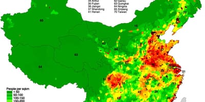 Distribúciu obyvateľstva mapu Číny