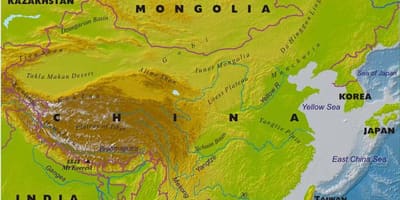 Mapu Číny s geografické prvky