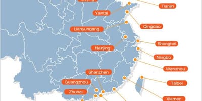 Mapa čínskych prístavov